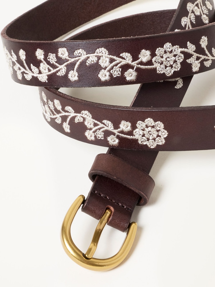 FatFace Chocolate Brown Floral Embroidered Belt - Image 2 of 2 FatFace Chocolate Brown Floral Embroidered Belt - Image 2 of 2