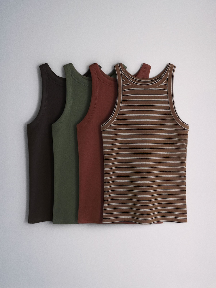 The Set 4 Pack Ribbed Cropped Racer Vests Multi - Image 1 of 7