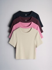 Dark Navy/Plum/Pink/Taupe - T-Shirts za Seti 4 zenye Ribbed Iliyopunguzwa - Picha 1 kati ya 6