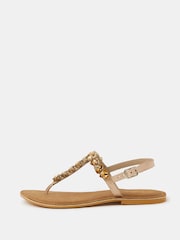Accessorize Gold Gemstone Leather Sandals - Image 2 of 3