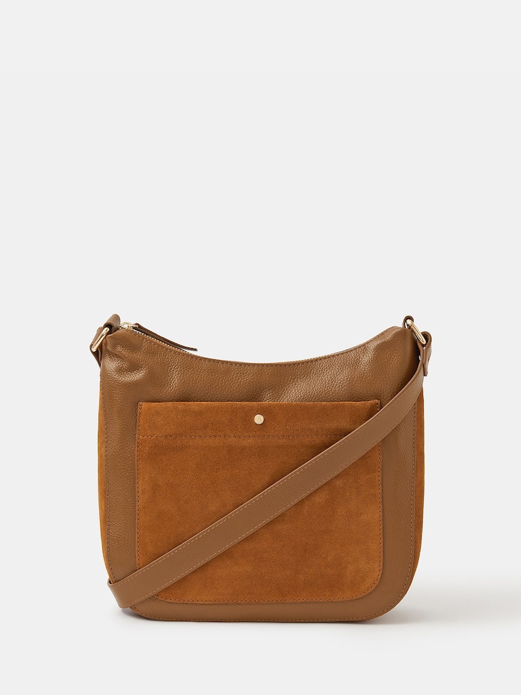 Accessorize Brown Leather Messenger Cross-Body Bag - Image 1 of 2 Accessorize Brown Leather Messenger Cross-Body Bag - Image 1 of 2