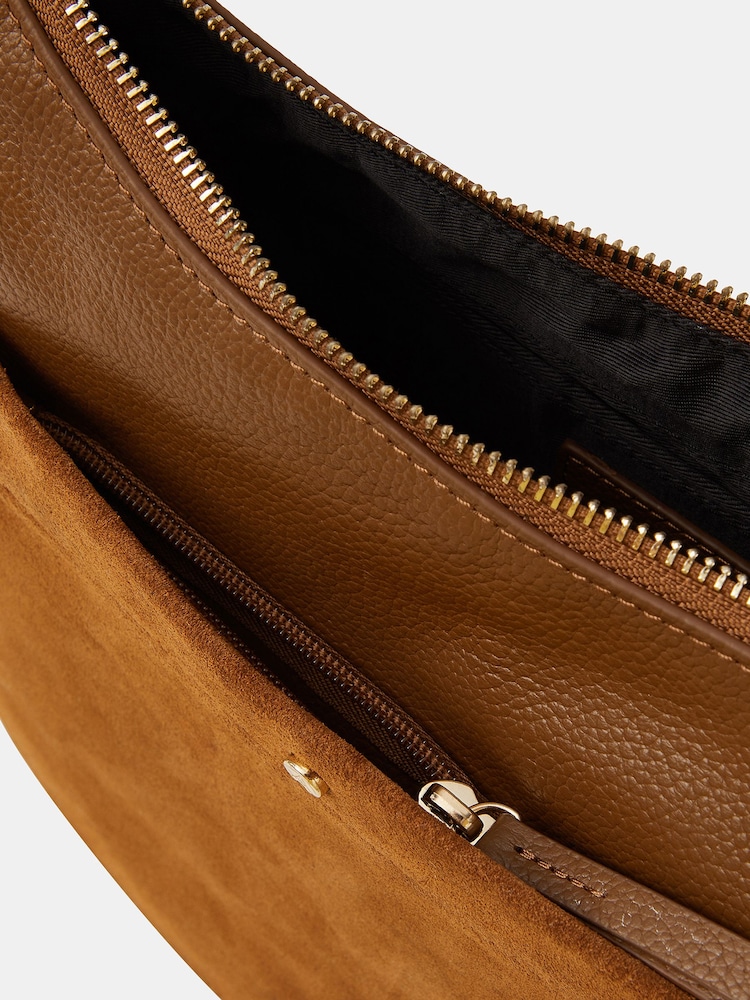 Accessorize Brown Leather Messenger Cross-Body Bag - Image 2 of 2 Accessorize Brown Leather Messenger Cross-Body Bag - Image 2 of 2