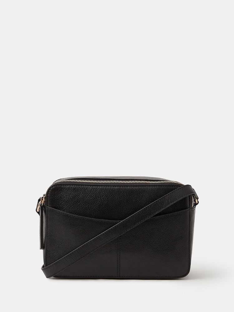 Accessorize Black Leather Double Zip Camera Bag - Image 1 of 2 Accessorize Black Leather Double Zip Camera Bag - Image 1 of 2