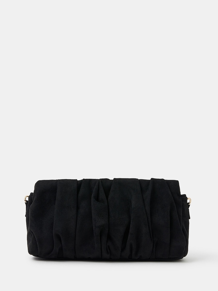 Accessorize Black Suedette Ruched Clutch Bag - Image 1 of 2 Accessorize Black Suedette Ruched Clutch Bag - Image 1 of 2