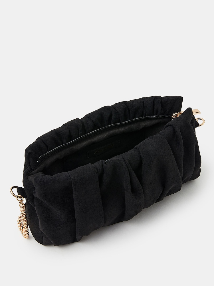 Accessorize Black Suedette Ruched Clutch Bag - Image 2 of 2 Accessorize Black Suedette Ruched Clutch Bag - Image 2 of 2