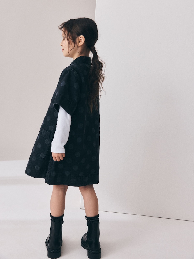 Black Spot Denim Shift Dress (3-16yrs) - Image 2 of 4