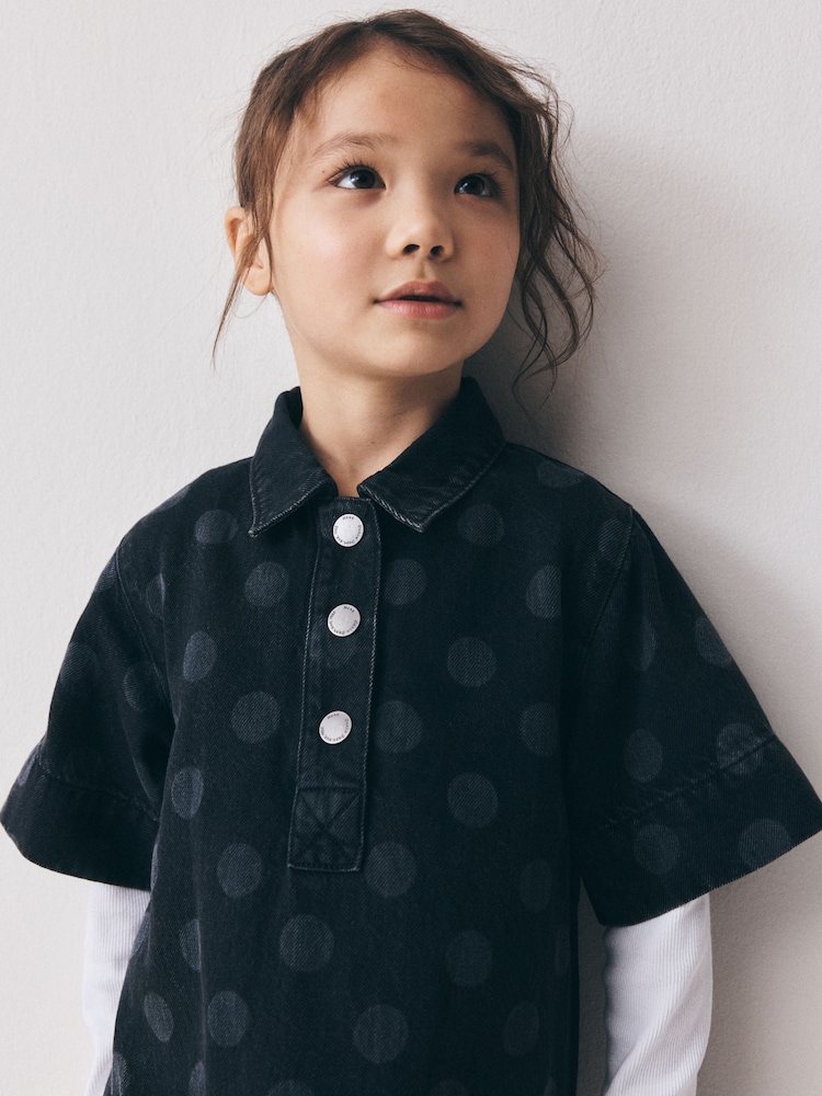 Black Spot Denim Shift Dress (3-16yrs) - Image 4 of 4
