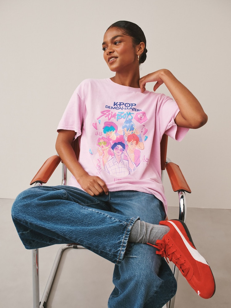 Pink Cotton KPop Demon Hunters Graphic T-Shirt - Image 2 of 7 Pink Cotton KPop Demon Hunters Graphic T-Shirt - Image 2 of 7