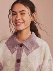 Bath & Body Works Purple/Green Argyle Lounge Cardigan with Collar - Image 4 of 7