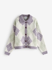 Bath & Body Works Purple/Green Argyle Lounge Cardigan with Collar - Image 5 of 7