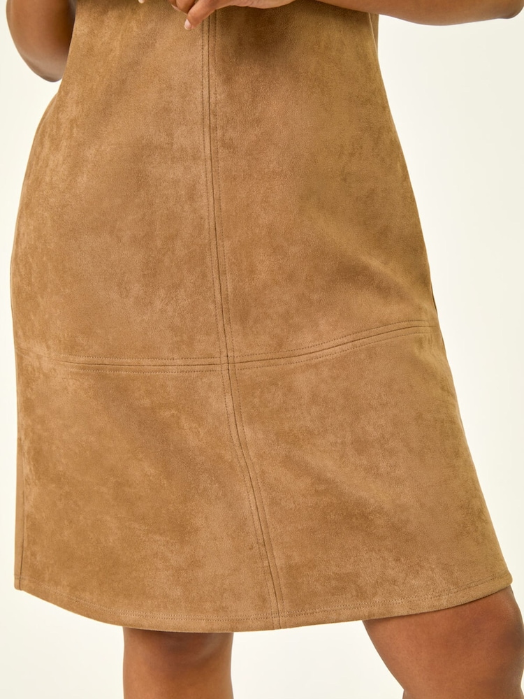Roman Brown Petite Premium Stretch Suede Shift Dress - Image 6 of 6