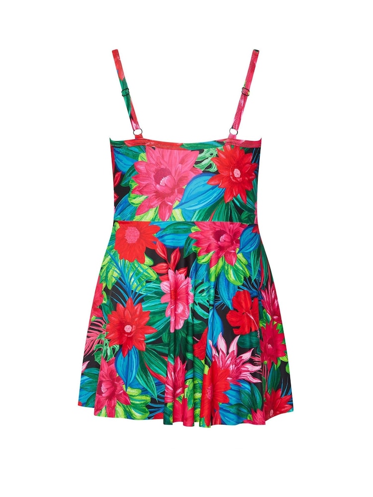 Yours Curve Black Hawaiian Tropic Wrap Swimdress - Image 7 of 7