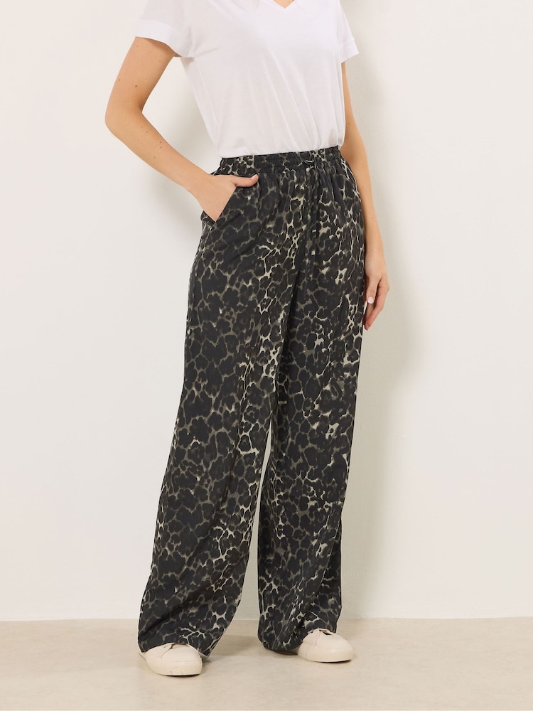 Long Tall Sally Grey Leopard Print Wide Leg Trousers - Image 2 of 5 Long Tall Sally Grey Leopard Print Wide Leg Trousers - Image 2 of 5
