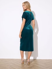 M&Co Green Velvet Bow Midi Dress - Image 3 of 5