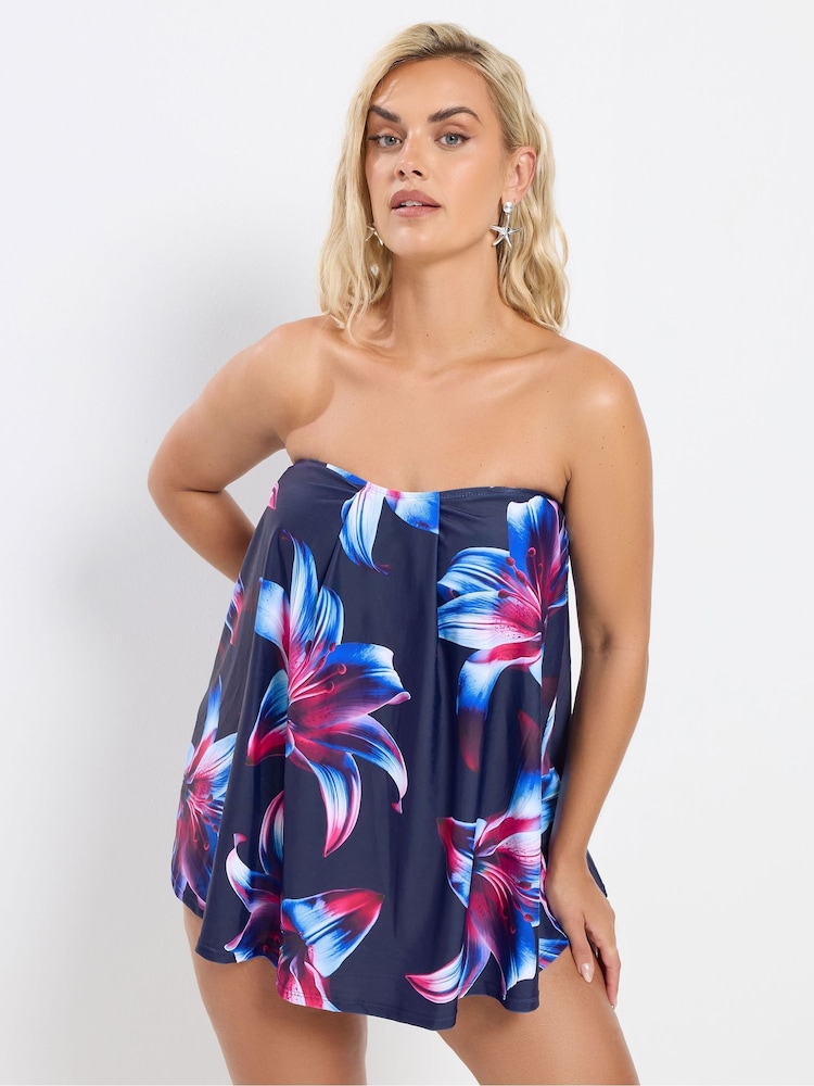 Yours Curve Blue A-Line Tankini - Image 2 of 7 Yours Curve Blue A-Line Tankini - Image 2 of 7