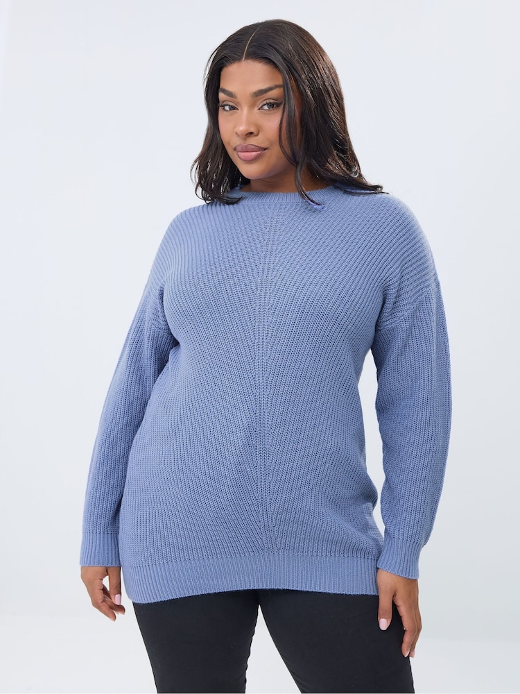 Yours Curve Blue Essential Jumper - Image 1 of 5 Yours Curve Blue Essential Jumper - Image 1 of 5