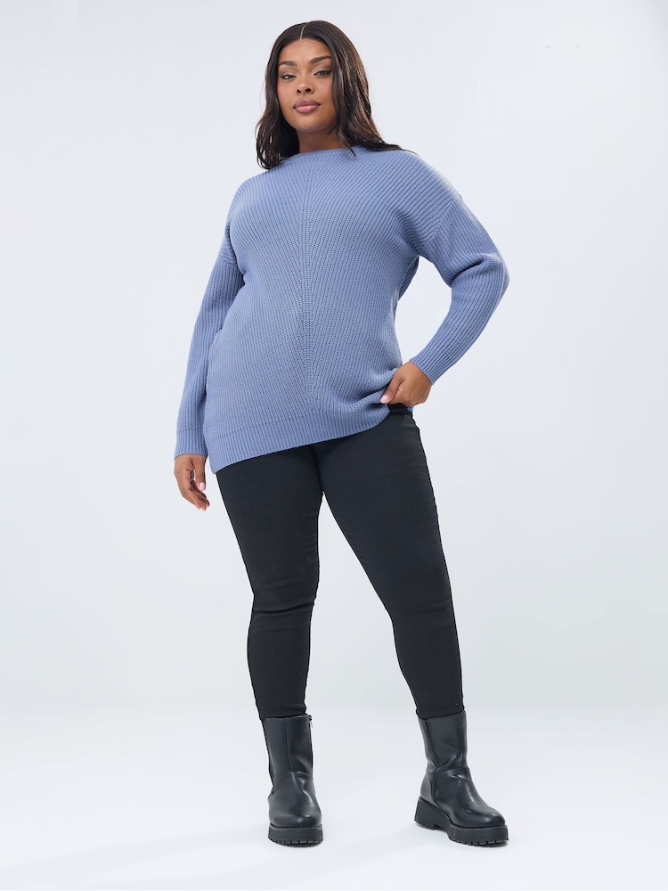 Yours Curve Blue Essential Jumper - Image 2 of 5 Yours Curve Blue Essential Jumper - Image 2 of 5