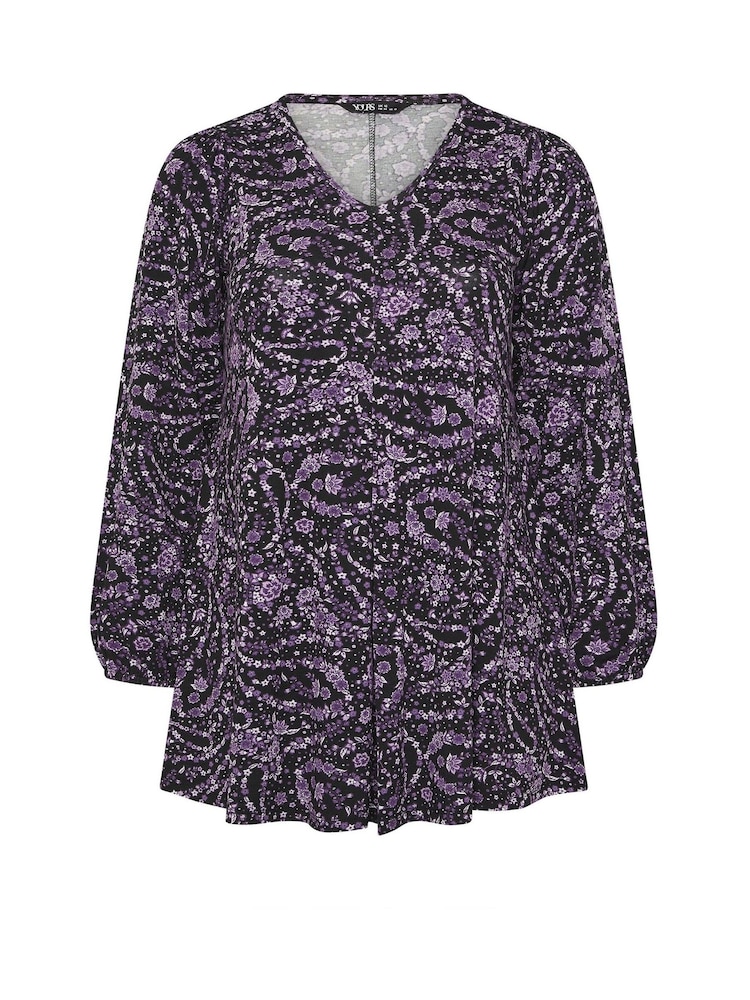 סגול - Yours Curve Long Balloon Sleeve Pleated Blouse - תמונה 5 מתוך 5 סגול - Yours Curve Long Balloon Sleeve Pleated Blouse - תמונה 5 מתוך 5