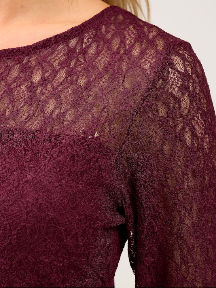 Buy M&Co Purple Petite Lace 3/4 Sleeve Skater Dress from Next USA