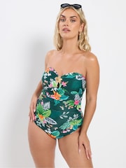 Yours Curve Green Bandeau Swimsuit - Image 2 of 5