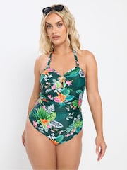 Yours Curve Green Bandeau Swimsuit - Image 3 of 5