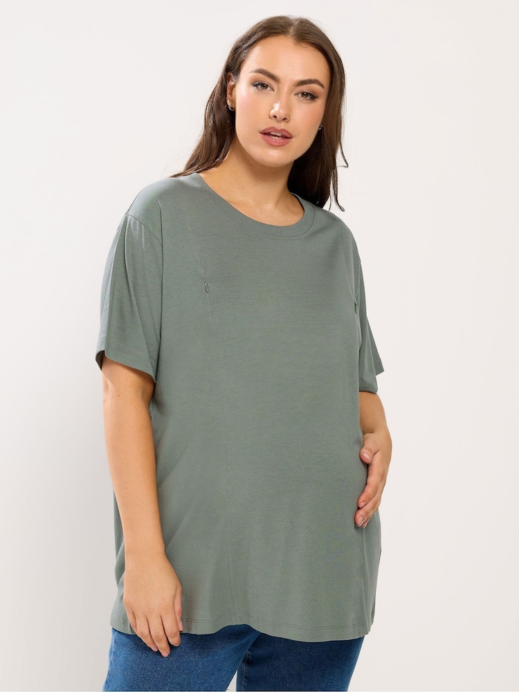 Yours Curve Green Maternity Nursing T-Shirt - Image 1 of 4 Yours Curve Green Maternity Nursing T-Shirt - Image 1 of 4