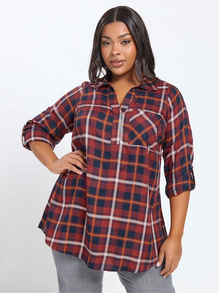 Yours Curve Orange Overhead Check Shirt - Image 1 of 5 Yours Curve Orange Overhead Check Shirt - Image 1 of 5