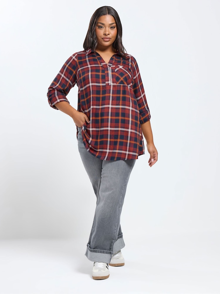 Yours Curve Orange Overhead Check Shirt - Image 2 of 5 Yours Curve Orange Overhead Check Shirt - Image 2 of 5