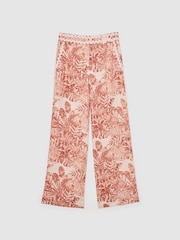 Reiss Pale Pink Mila Petite Linen Wave-Trim Printed Wide-Leg Trousers - Image 2 of 9