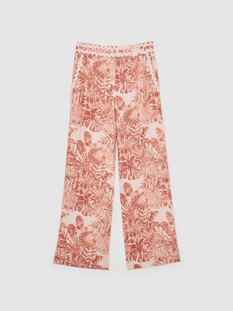 Reiss Pale Pink Mila Petite Linen Wave-Trim Printed Wide-Leg Trousers - Image 2 of 9 Reiss Pale Pink Mila Petite Linen Wave-Trim Printed Wide-Leg Trousers - Image 2 of 9