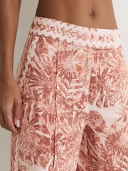 Reiss Pale Pink Mila Petite Linen Wave-Trim Printed Wide-Leg Trousers - Image 5 of 9