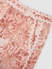 Reiss Pale Pink Mila Petite Linen Wave-Trim Printed Wide-Leg Trousers - Image 8 of 9