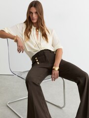 Reiss Khaki Green Athena Button-Detail Flared Jeans - Image 1 of 8