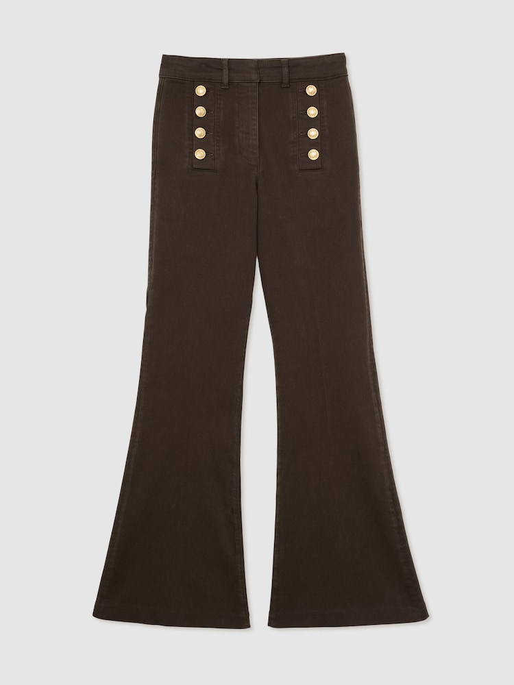 Reiss Khaki Green Athena Button-Detail Flared Jeans - Image 2 of 8