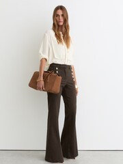 Reiss Khaki Green Athena Button-Detail Flared Jeans - Image 6 of 8