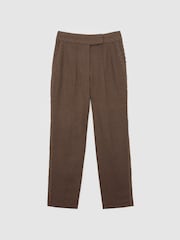 Reiss Brown Mila Taper Petite Linen Wave-Trim Tapered Trousers - Image 2 of 8