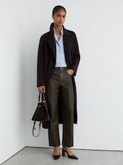 Reiss Khaki Green Verona Leather Slim-Leg Trousers - Image 1 of 6