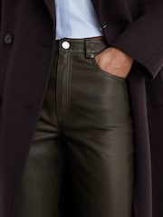 Reiss Khaki Green Verona Leather Slim-Leg Trousers - Image 3 of 6