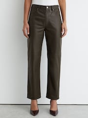 Reiss Khaki Green Verona Leather Slim-Leg Trousers - Image 4 of 6