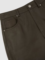 Reiss Khaki Green Verona Leather Slim-Leg Trousers - Image 6 of 6