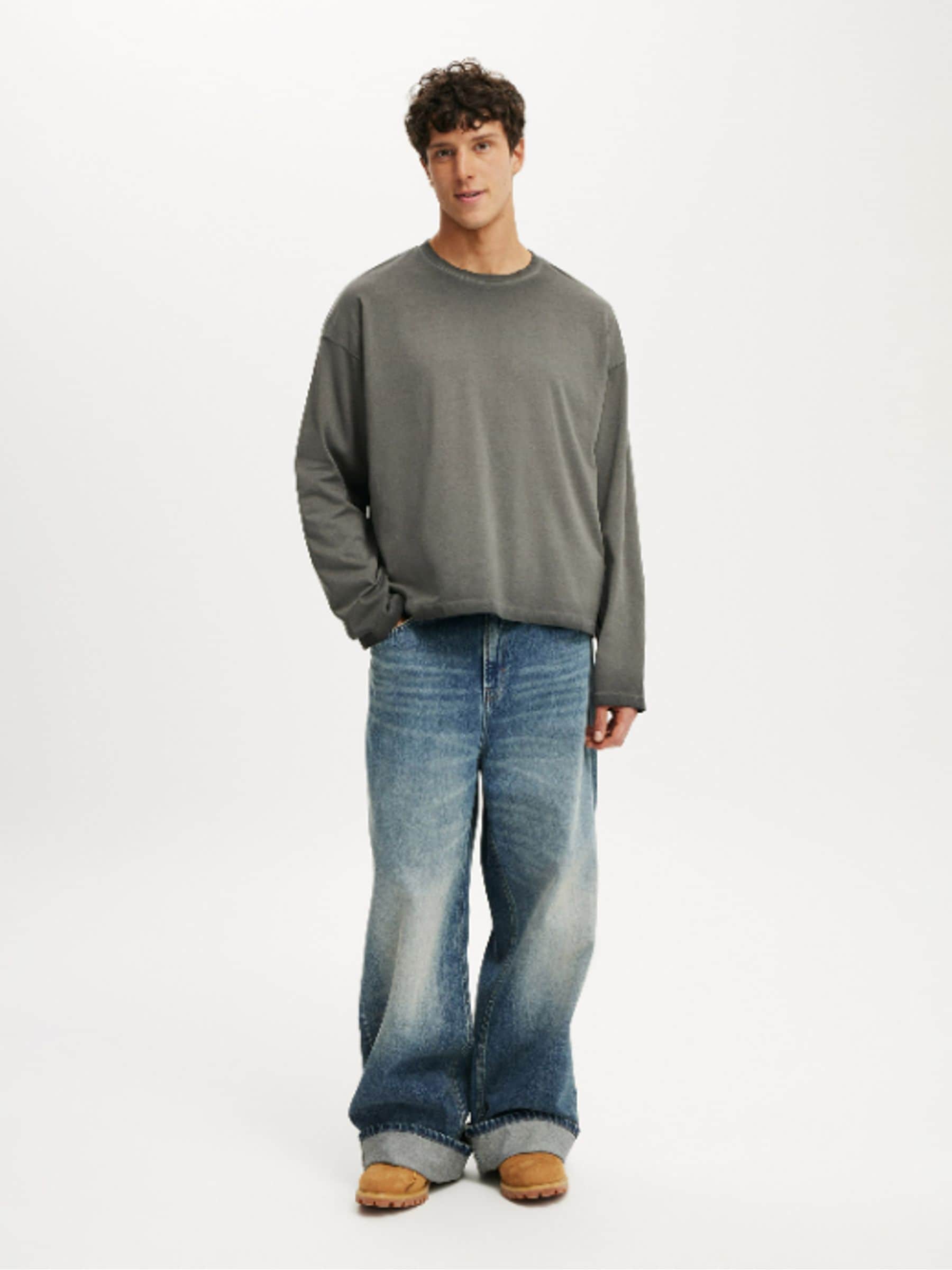Buy Cotton On Slate Stone Relaxed Fit Y2K Long Sleeve T-Shirt from