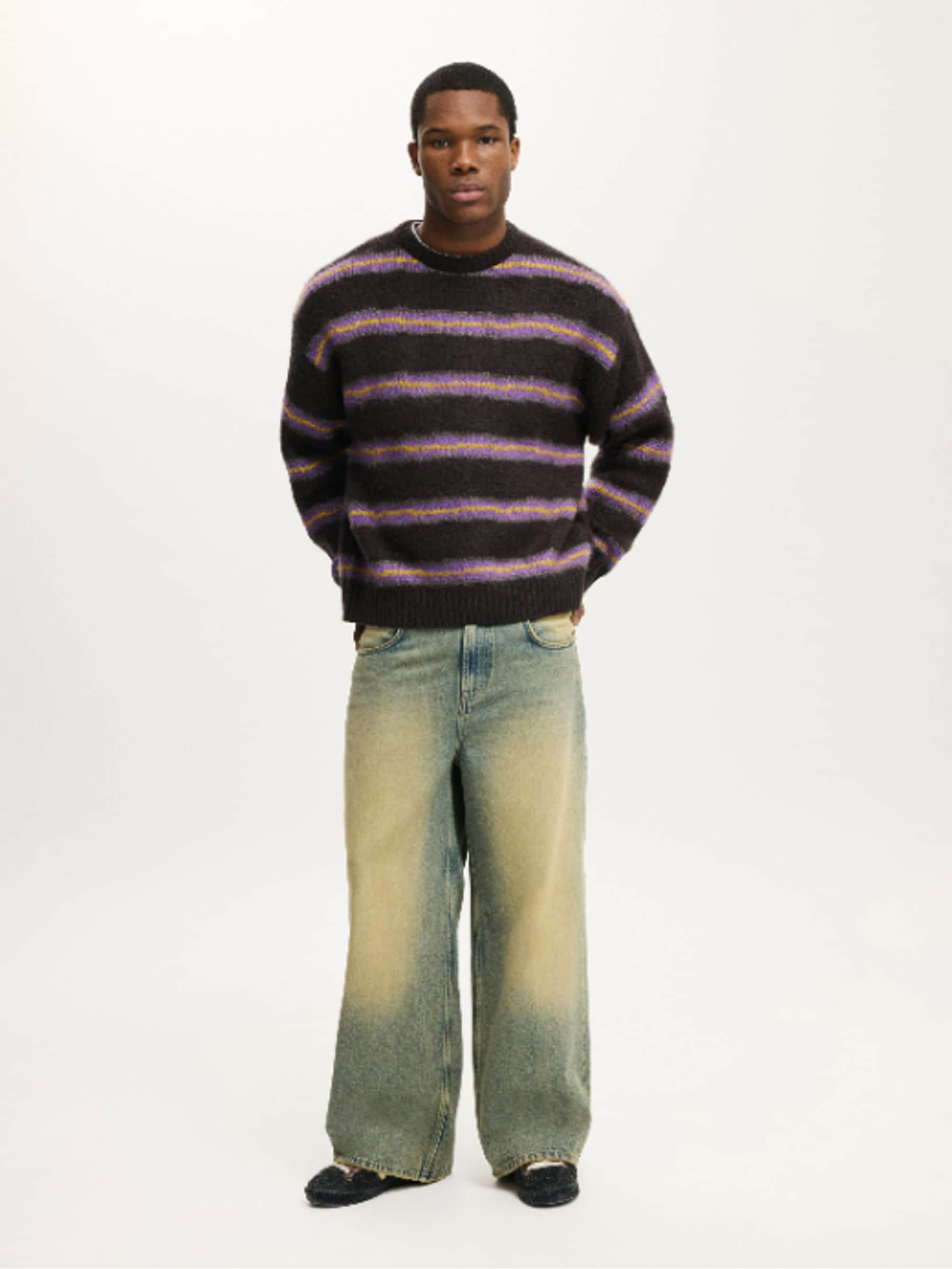 Buy Cotton On Black Stripe Box Fit Fuzzy Crew Neck Knit Jumper
