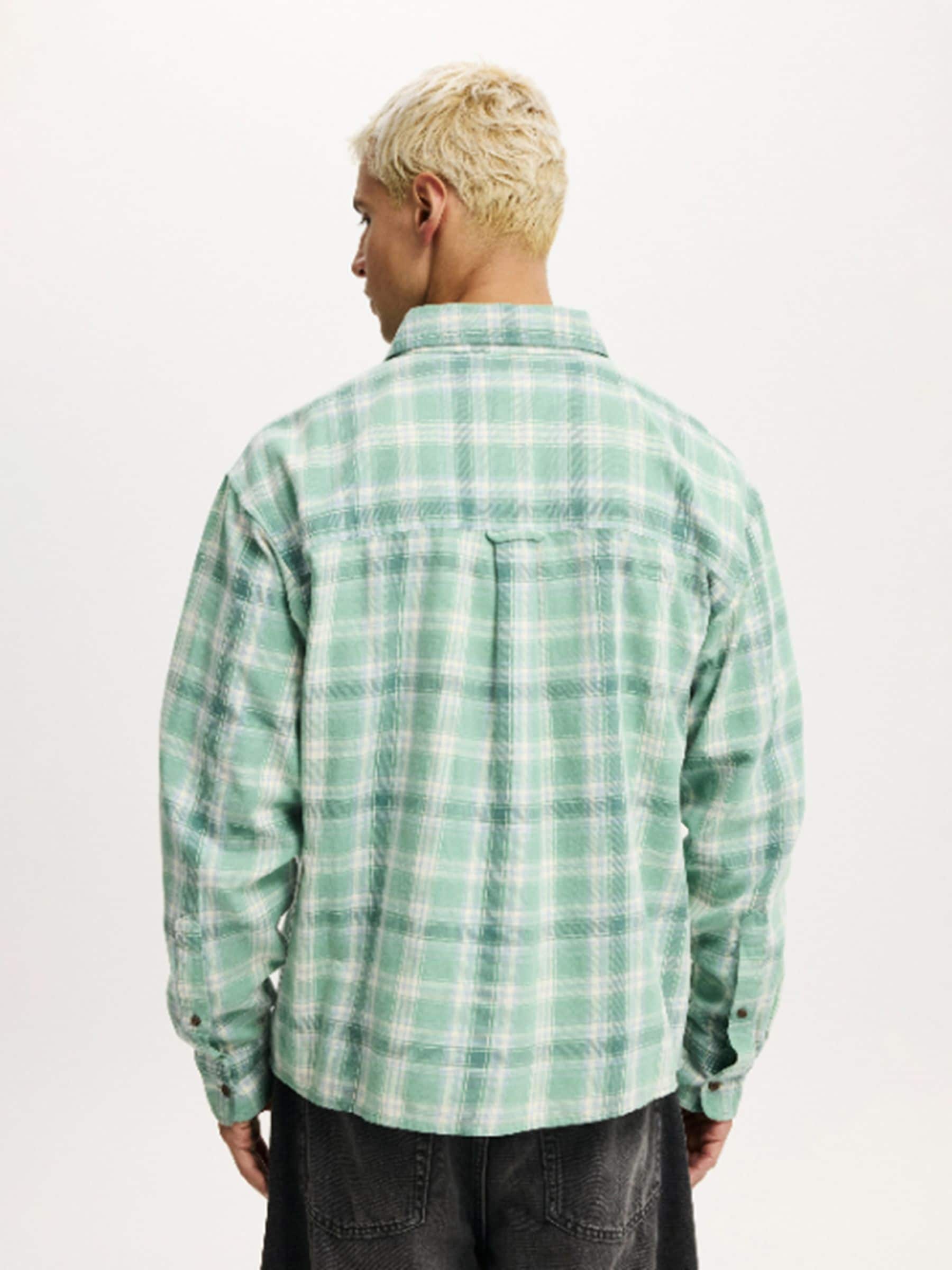 Buy Cotton On Teal Washed Check Tribeca Long Sleeve Shirt from