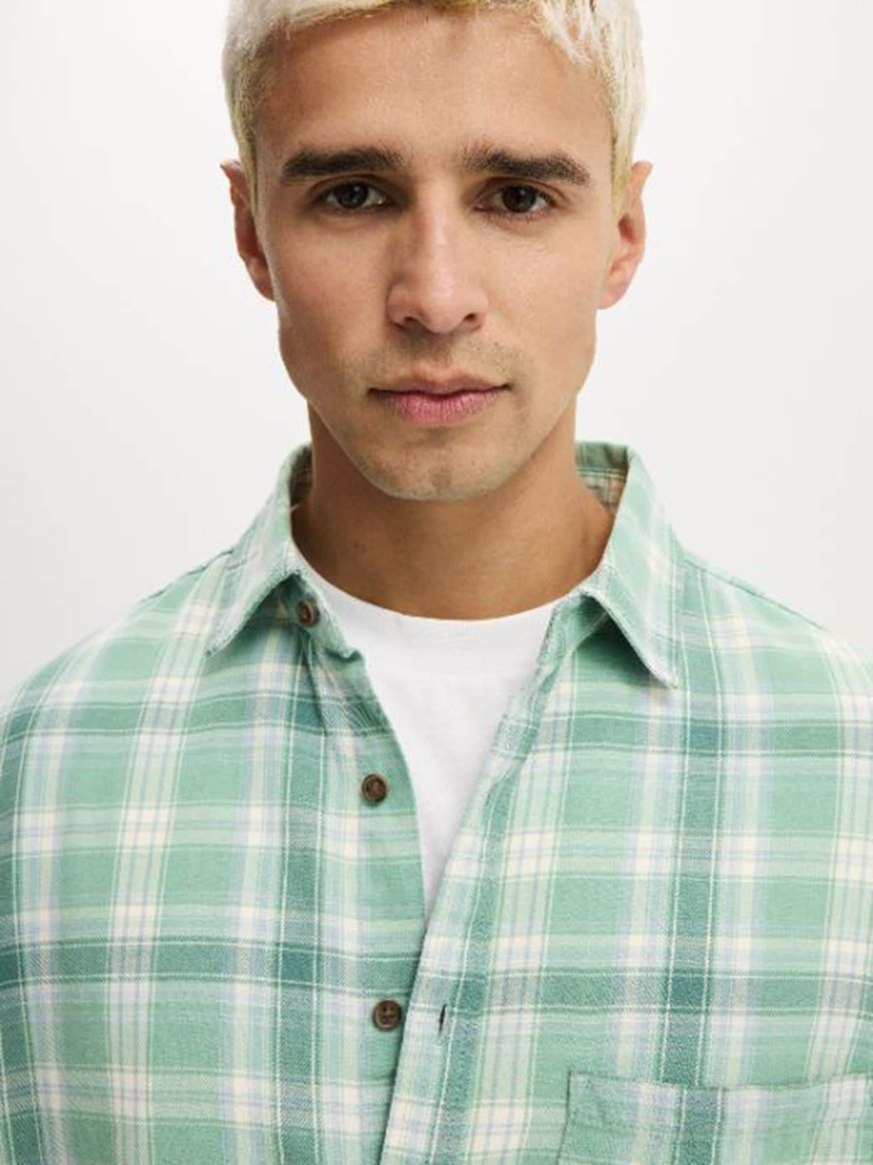 Buy Cotton On Teal Washed Check Tribeca Long Sleeve Shirt from