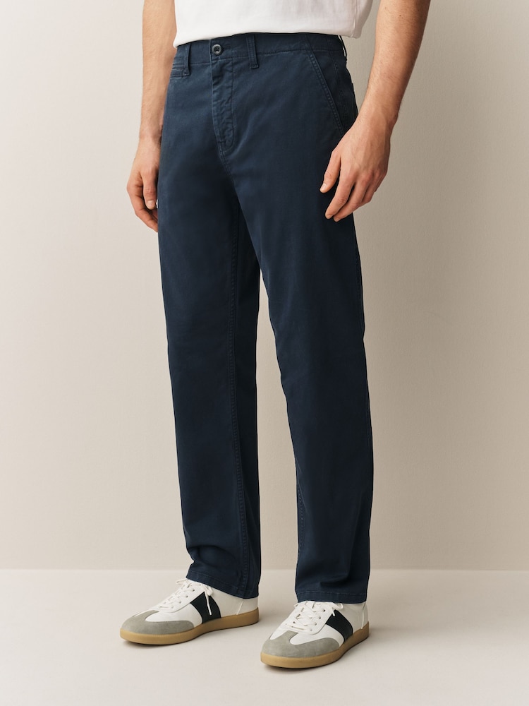 Blue Straight Fit Authentic Washed Chino Trousers - Image 1 of 9