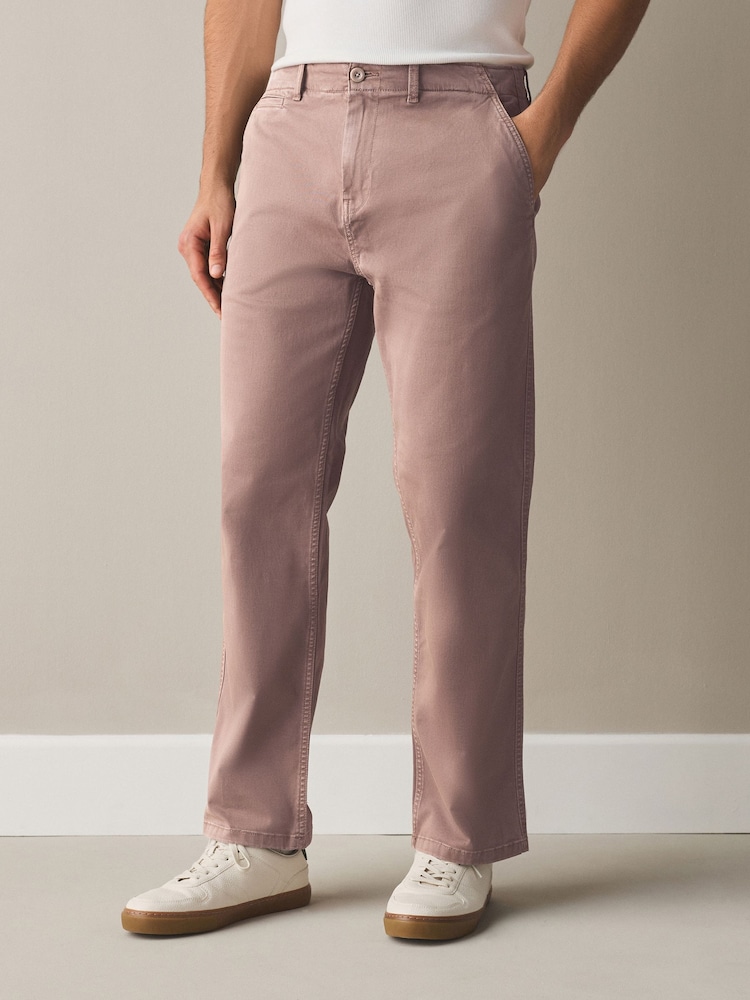 Pink Straight Fit Authentic Washed Chino Trousers - Image 2 of 8