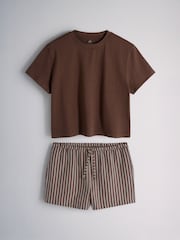 The Set 2 Piece Cropped T-Shirt and Striped Shorts Set Brown Stripe - Image 2 of 10