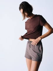 The Set 2 Piece Cropped T-Shirt and Striped Shorts Set Brown Stripe - Image 4 of 10
