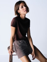 The Set 2 Piece Cropped T-Shirt and Striped Shorts Set Brown Stripe - Image 5 of 10