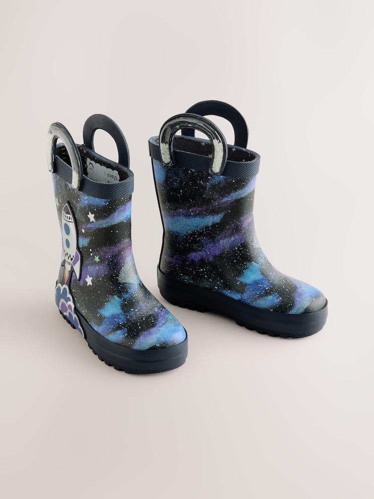 Navy Rocket Handle Pull On Wellies - Image 1 of 5 Navy Rocket Handle Pull On Wellies - Image 1 of 5